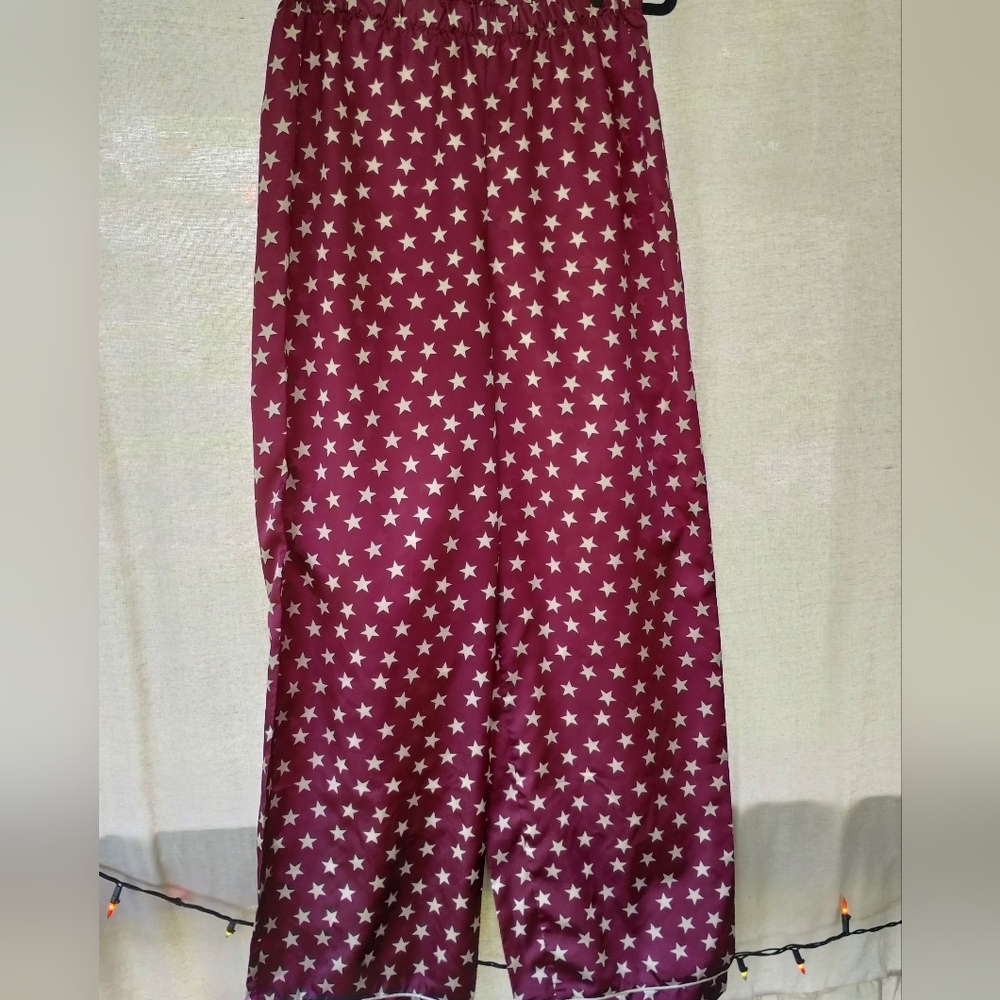 Nasty Gal Burgundy Star Satin Pajama Pants Size 8